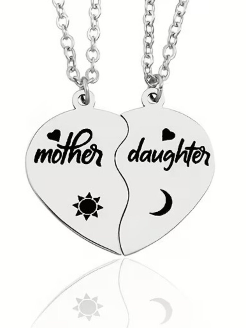 Mother Daughter Silver Split Heart Necklace Set Matching Mom Kids Gift Jewelry